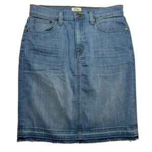 J Crew Trademark Denim Skirt Size 27 Raw Frayed Hem Straight Pencil Jean Skirt
